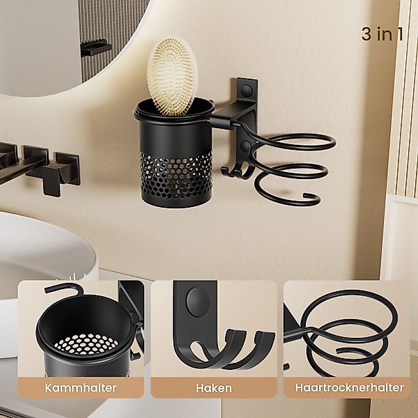 EMKE Badaccessoire-Set Haartrocknerhalter Schwarz Fönhalter für günstig online kaufen
