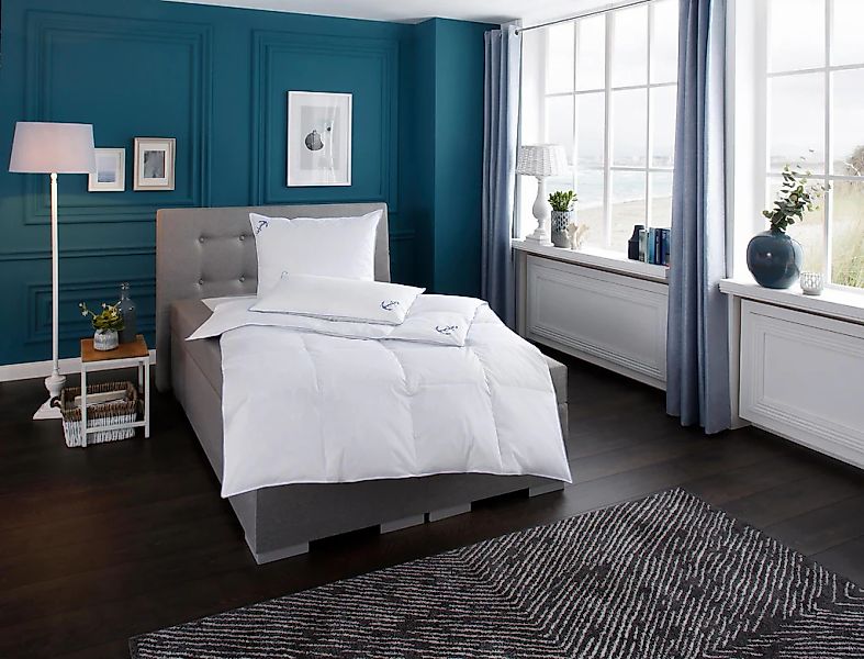 RIBECO Bettdecke + Kopfkissen "Anker" mit aufwendiger Anker-Stickerei günstig online kaufen