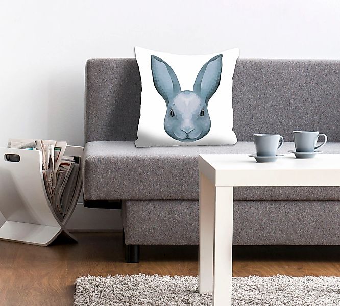 queence Dekokissen "Ikarus" mit einem blauen Hasen günstig online kaufen