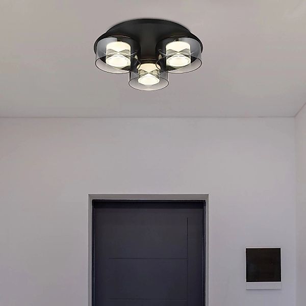 LED-Deckenlampe Belinda, Ø 38 cm, rauchgrau, 3-flg., Glas günstig online kaufen