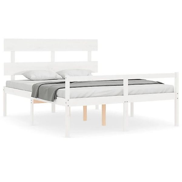 vidaXL Bett, Seniorenbett mit Kopfteil 160x200 cm Weiß Massivholz günstig online kaufen