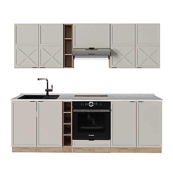 Vicco Fame-Line Küchenzeile GrauBeige/Goldkraft Eiche 235 cm AP Marmor günstig online kaufen