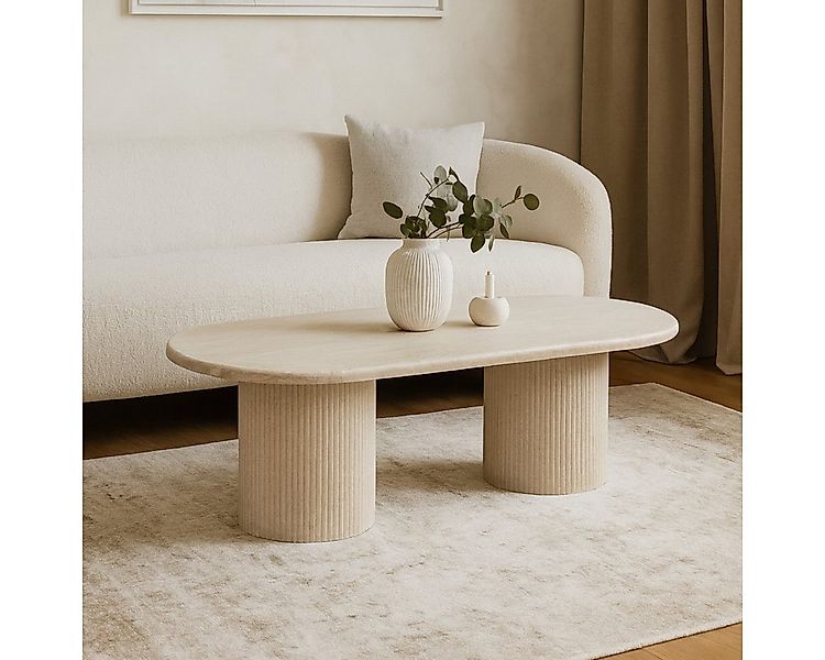 alesvelt Couchtisch ovale Trivento Travertin-Tischplatte Tischbeine im Säul günstig online kaufen