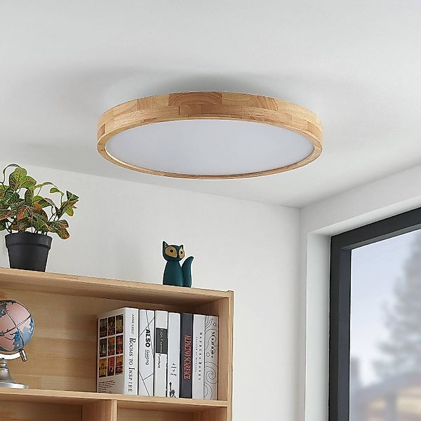 Lindby LED-Deckenlampe Lanira, Ø 60 cm, Holz, Remote, CCT günstig online kaufen