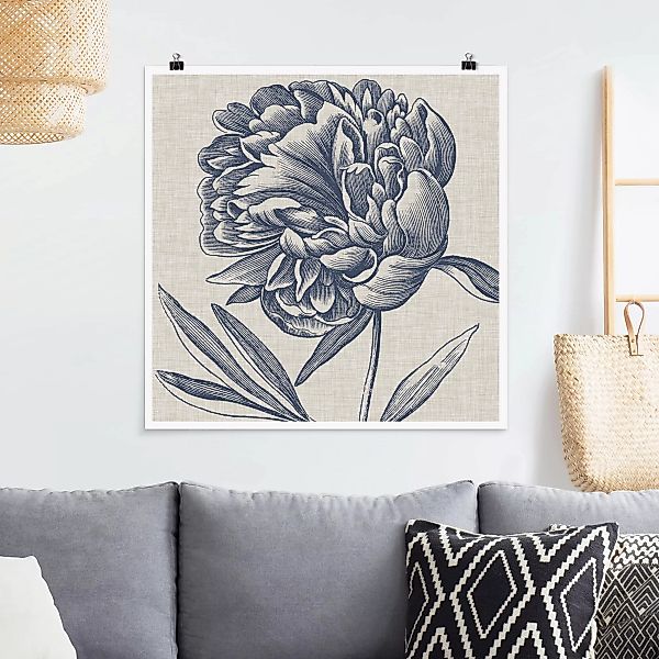 Poster Blumen - Quadrat Indigo Blüte auf Leinen I günstig online kaufen