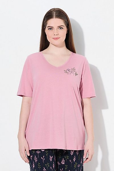 Ulla Popken Pyjamaoberteil Schlafanzug-Shirt V-Ausschnitt Halbarm günstig online kaufen