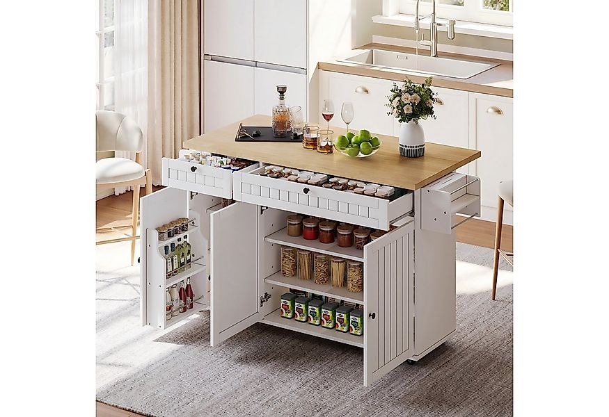 Flieks Küchenwagen Kücheninsel mit erweiterbarer Arbeitsplatte, Türregal un günstig online kaufen