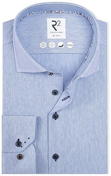R2 Knitted Travel Hemd Herringbone Hellblau - Größe 38 günstig online kaufen