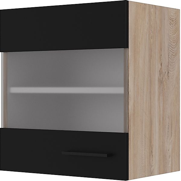 Flex-Well Exclusiv Küchen-Glas-Oberschrank Capri 50 cm Schwarz Matt-Endgrai günstig online kaufen