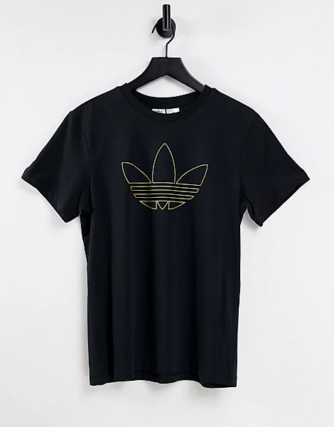 adidas Originals – Schwarzes T-Shirt mit großem Dreiblatt-Motiv günstig online kaufen