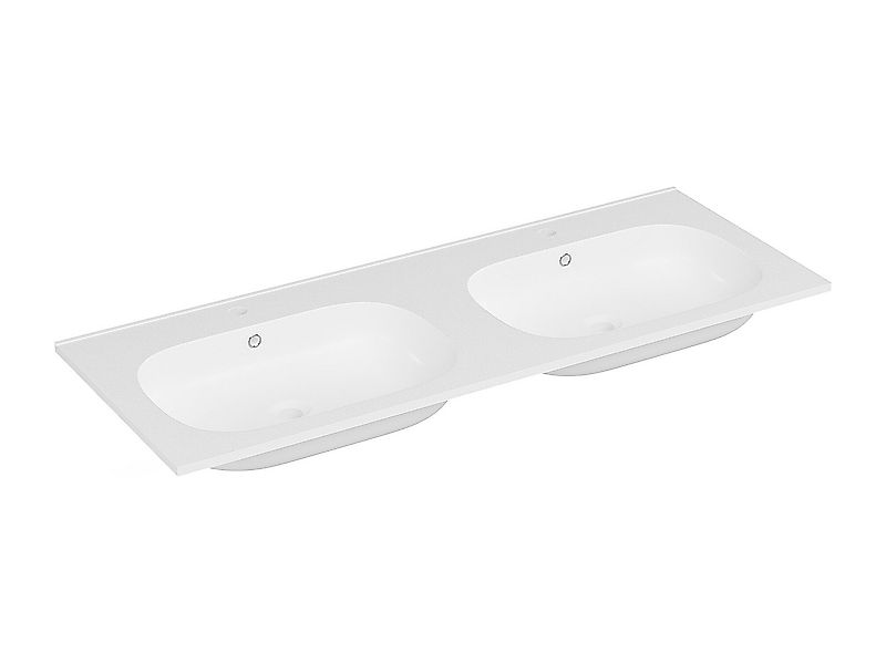 Doppeleinbauwaschbecken aus Kunstharz in Stein-Optik - Weiß - 120 x 46 cm - günstig online kaufen