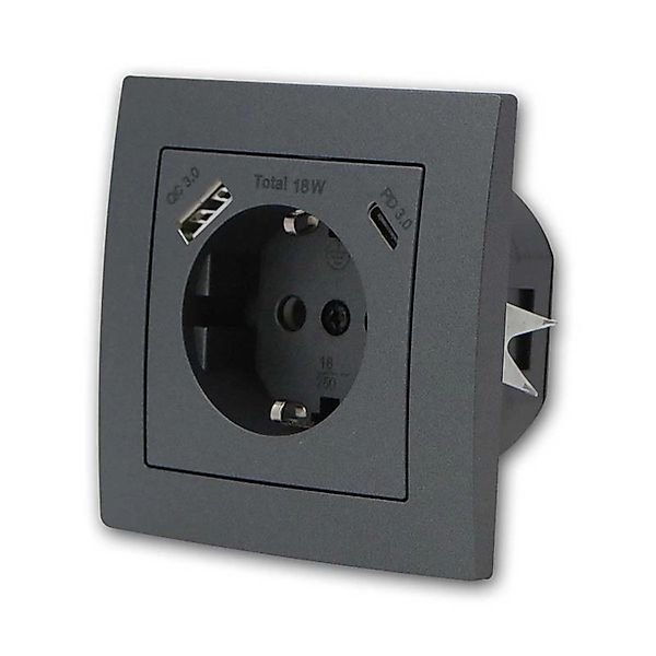 McPower FLAIR Schuko Steckdose Anthrazit mit USB C m Rahmen günstig online kaufen