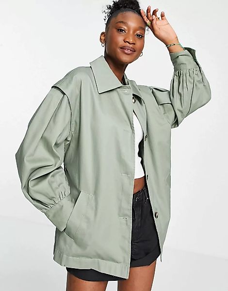 ASOS DESIGN – Jacke mit Ärmeldetail in Khaki-Neutral günstig online kaufen