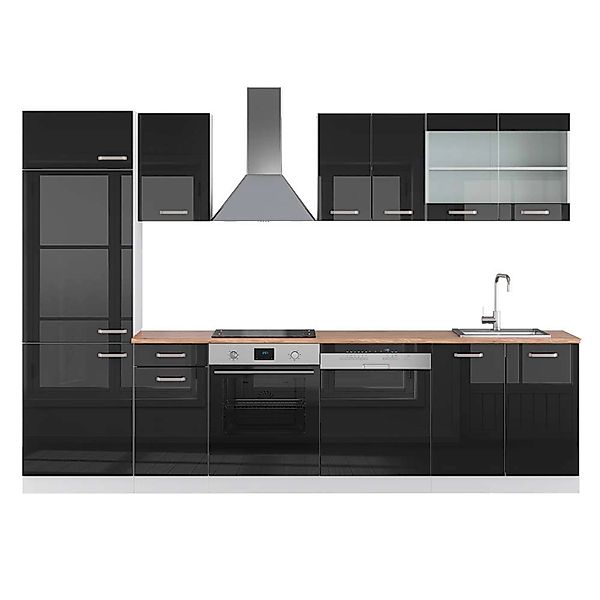 Vicco R-Line Küchenzeile Schwarz Hochglanz/Weiß 300 cm AP Eiche ohne E-Gerä günstig online kaufen