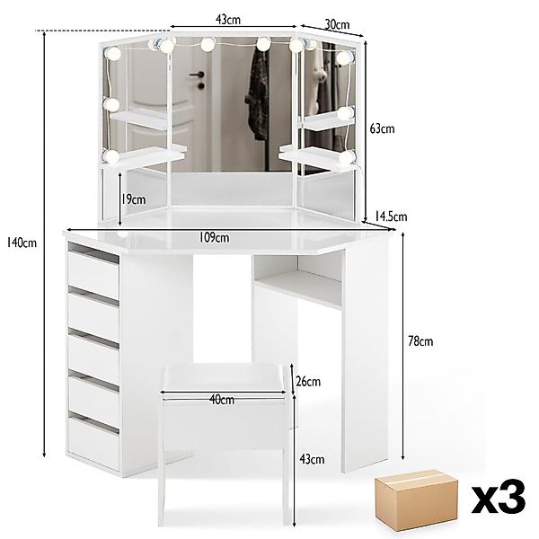 Ofcasa Schminktisch 114x55x140cm Eckschminktisch (2 Pakete), günstig online kaufen