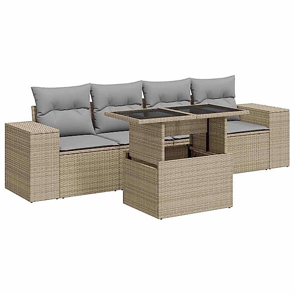 vidaXL 5-Tlg Garten-Sofagarnitur mit Kissen Beige Poly Rattan 3326720 günstig online kaufen