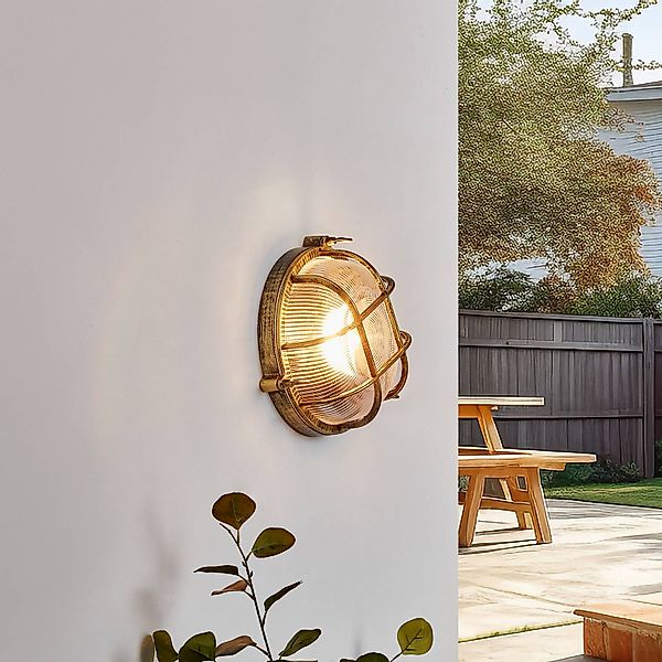 Lindby Außenwandlampe Daaje, goldfarben, Ø 26 cm, Alu günstig online kaufen