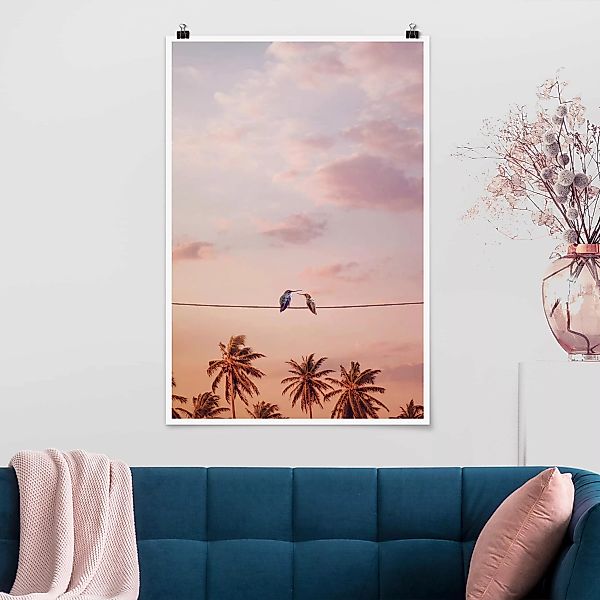 Poster Tiere - Hochformat Sonnenuntergang mit Kolibris günstig online kaufen
