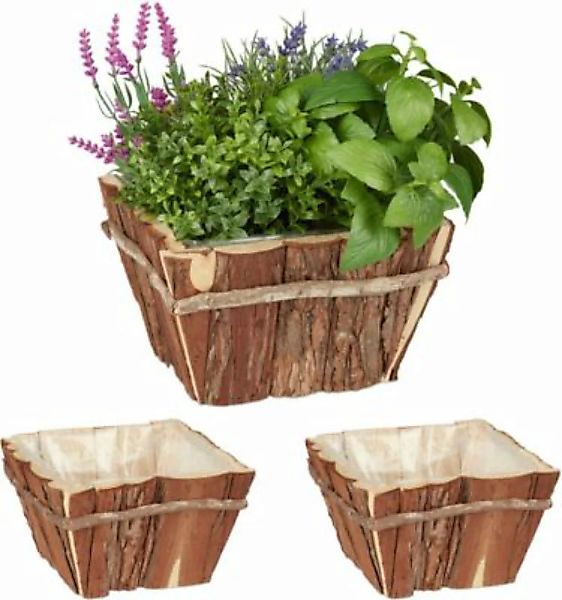 relaxdays 3er Set Holz Blumenkasten mit Rinde natur günstig online kaufen