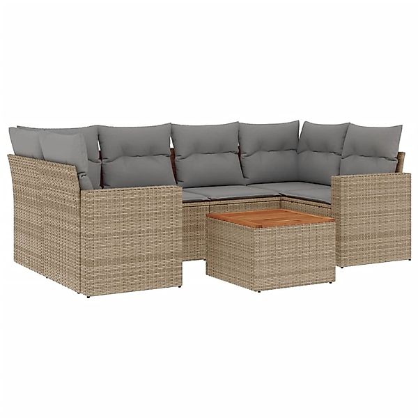 vidaXL 7-Tlg Garten-Sofagarnitur mit Kissen Beige Poly Rattan 3224022 günstig online kaufen