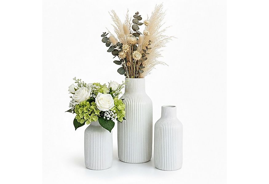 relaxdays Tischvase Vasen 3er Set aus Keramik, weiß günstig online kaufen