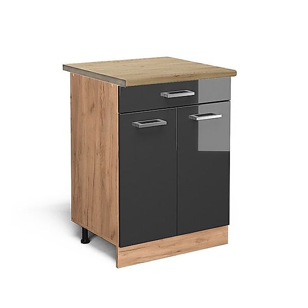 Vicco Küchenunterschrank R-Line Anthrazit Hochglanz/Goldkraft Eiche 60 cm m günstig online kaufen
