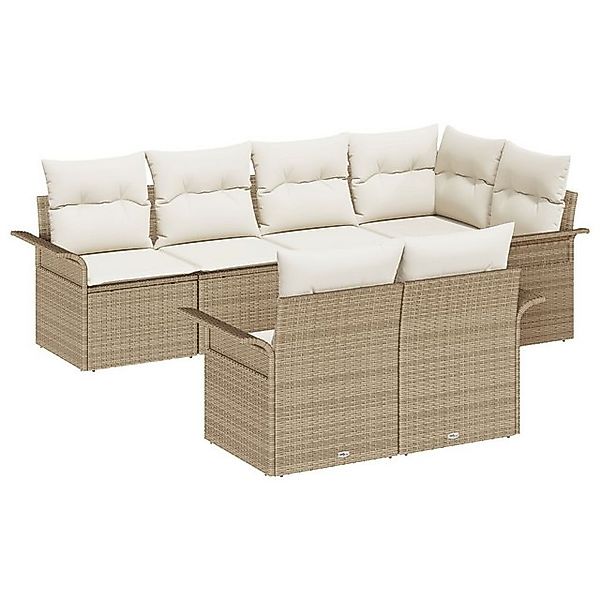 vidaXL Loungesofa 7-teiliges Garten-Sofa-Set mit Kissen Beige Poly Rattan, günstig online kaufen