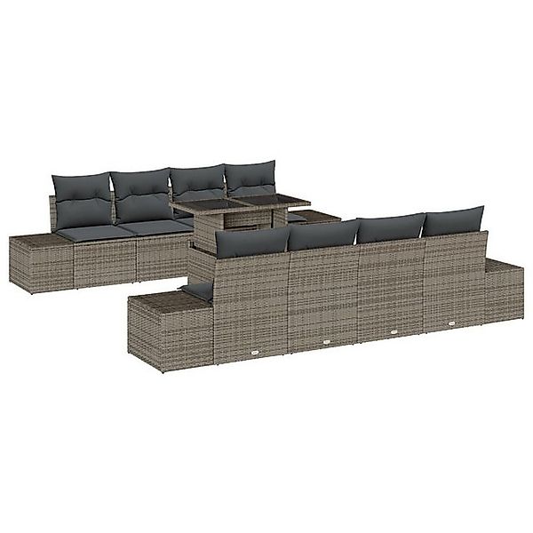 vidaXL Loungesofa 9-teiliges Garten Sofa Set mit Kissen Grau Poly Rattan, 7 günstig online kaufen