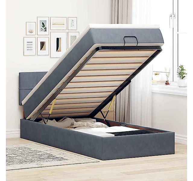 vidaXL Bett, Ottoman-Bett mit Matratze & LEDs Dunkelgrau 90x190 cm Samt günstig online kaufen