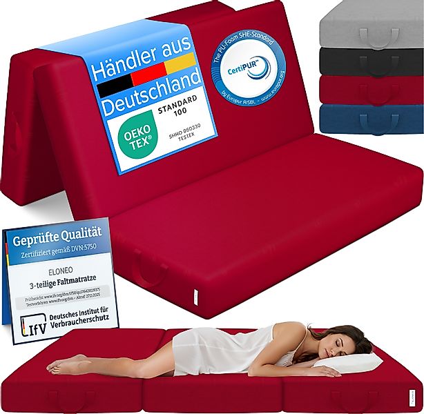 ELONEO Klappmatratze Gästematratze, 160x195x15 cm, rot günstig online kaufen