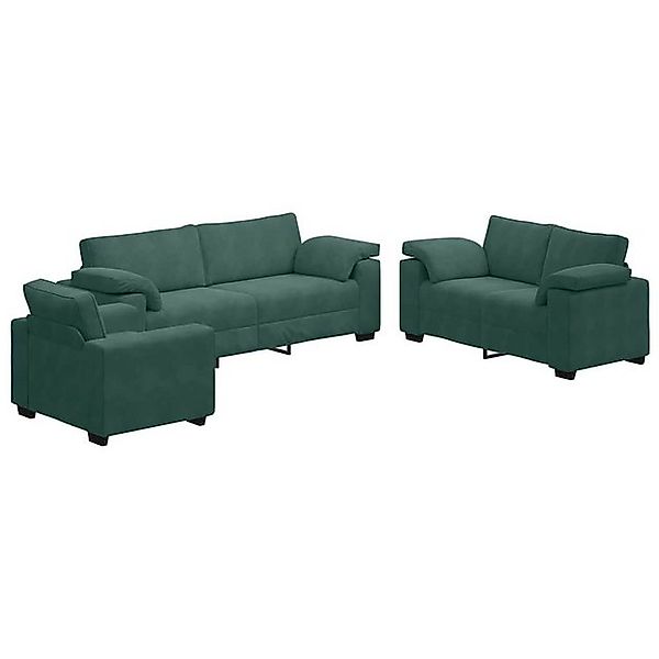 vidaXL Sofa 3-tlg. Sofagarnitur mit Kissen Dunkelgrün Samt günstig online kaufen