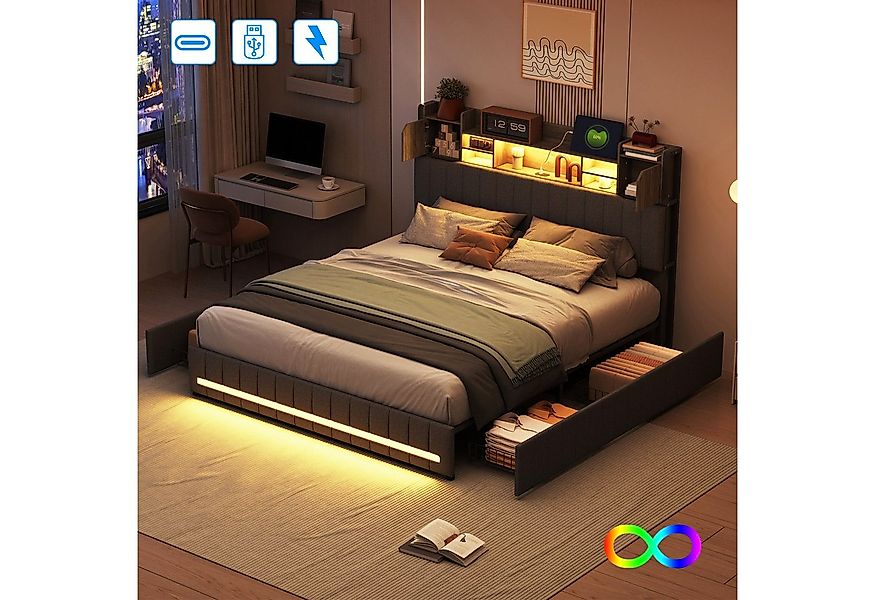 Furnishings Home Stauraumbett Polsterbett LED Doppelbett (1 tlg., Inkl. vie günstig online kaufen