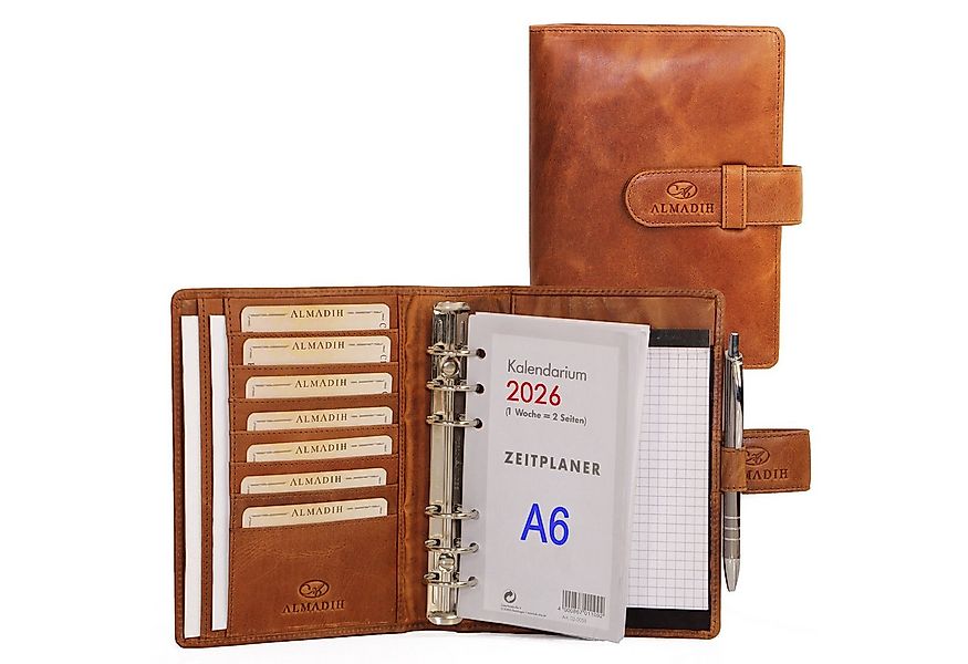 ALMADIH Konferenzmappe Ledermappe A6 Terminplaner Leder Organizer 2026 brau günstig online kaufen