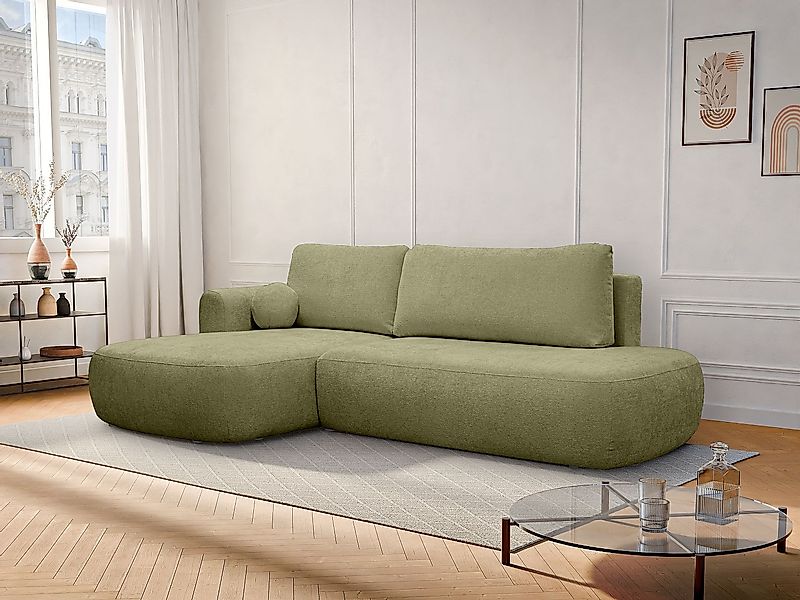 Ecksofa mit Schlaffunktion - Ecke links - Chenille-Stoff - Khaki - BROCARO günstig online kaufen