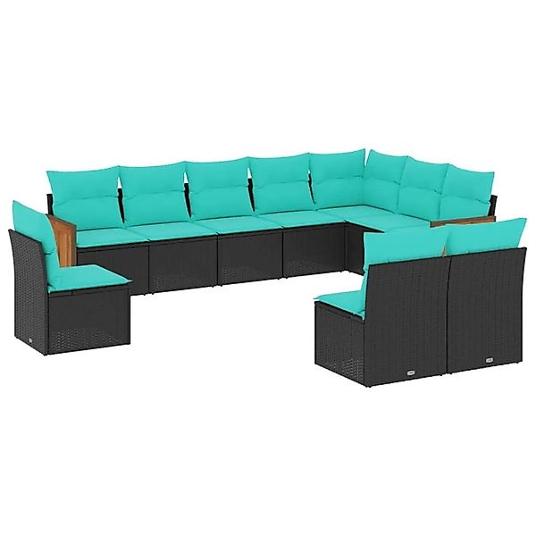 vidaXL 10-Tlg Gartensofa-Set mit Kissen Schwarz Polyrattan 3227751 günstig online kaufen