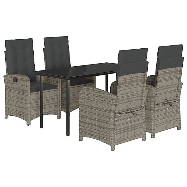 vidaXL 5-Tlg Garten-Essgruppe mit Kissen Grau Poly Rattan 3212363 günstig online kaufen