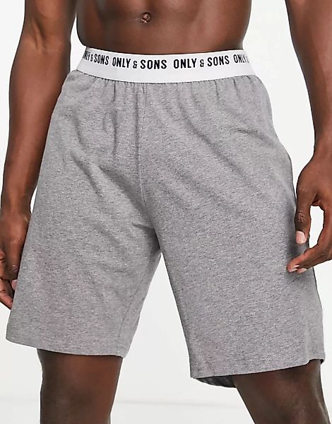 Only & Sons – Lounge-Shorts mit Logobund in Grau günstig online kaufen