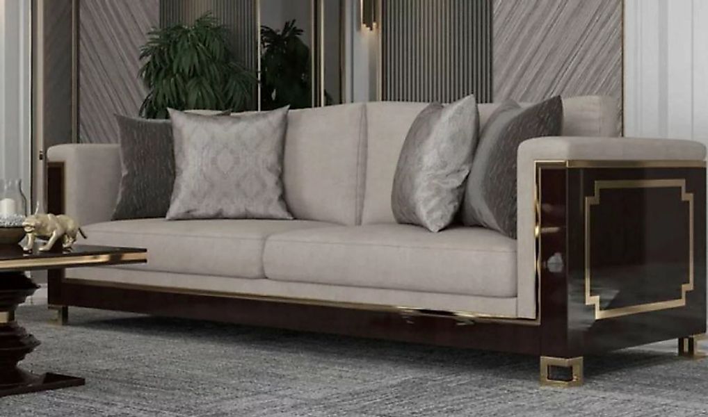 Casa Padrino Sofa Luxus Art Deco Sofa Hellgrau / Dunkelbraun Hochglanz / Go günstig online kaufen