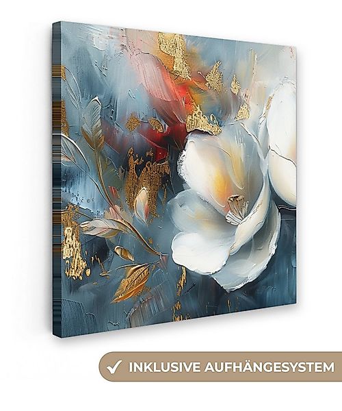 OneMillionCanvasses® Leinwandbild Blumen - Weiß - Gold - Kunst - Abstrakt, günstig online kaufen