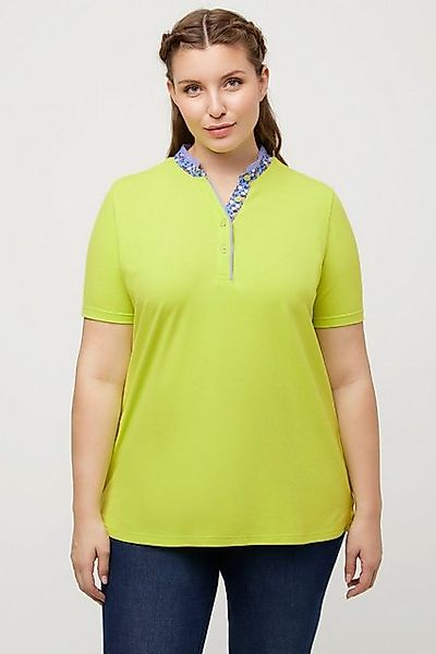 Ulla Popken T-Shirt Poloshirt Stehkragen Blütendetails Classic günstig online kaufen