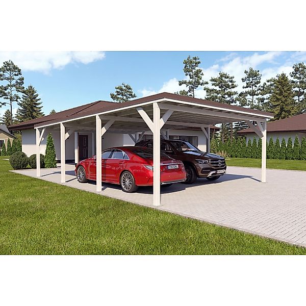 Holzbrüder Carport Ralf 52m² Reinweiß-Dunkelbraun günstig online kaufen