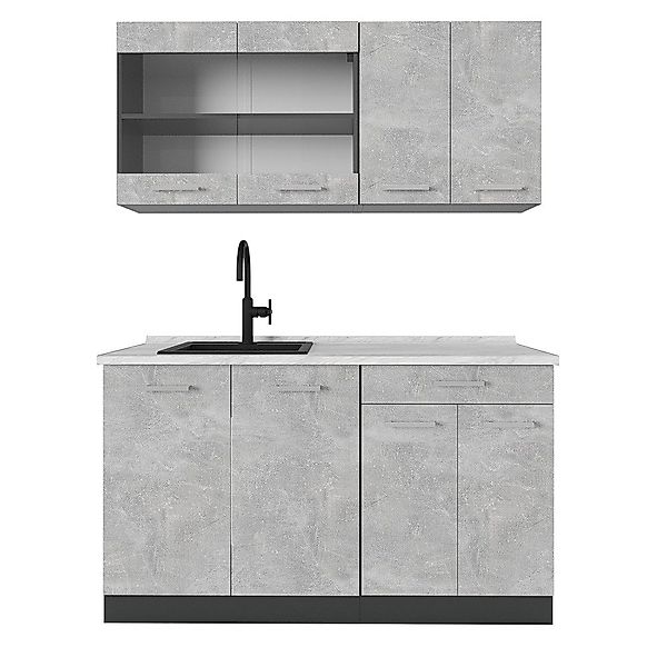 Vicco Küchenzeile R-Line, Beton/Anthrazit, 140 cm, günstig online kaufen