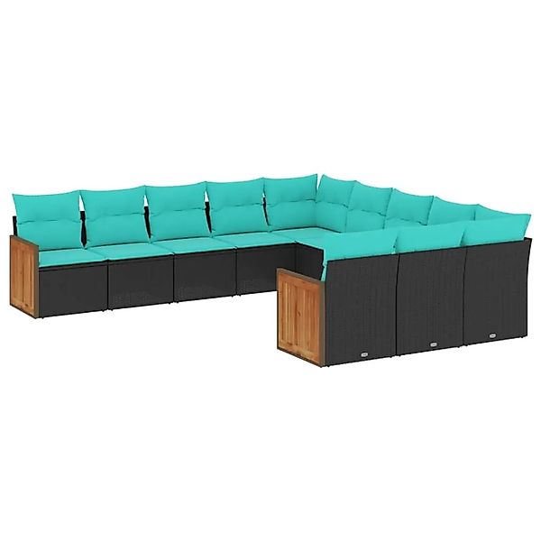 vidaXL 11-Tlg Gartensofa-Set mit Kissen Schwarz Polyrattan 3228108 günstig online kaufen