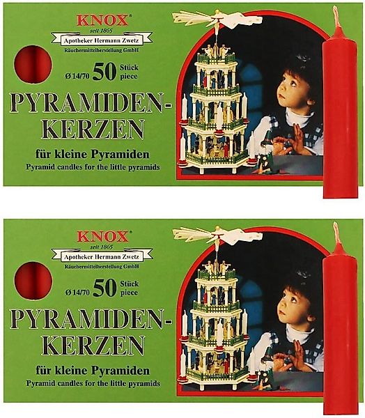 KNOX Adventskerze 2 Päckchen - Pyramidenkerzen Ø 14 mm Länge 74 mm - ROT - günstig online kaufen