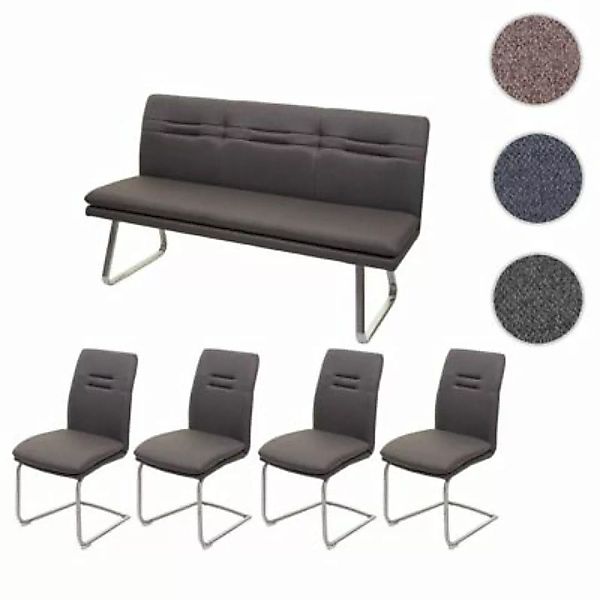 HWC Mendler Esszimmer-Set, 4x Stuhl und 1x Sitzbank 160 cm grau/braun günstig online kaufen