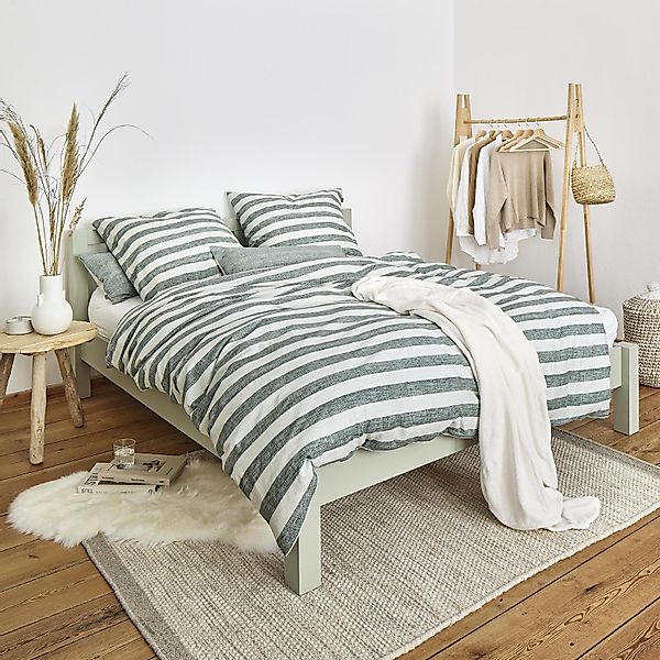 Irisette Mako Satin Bettwäsche Wave 8559-30 Grün Grau Streifen 135x200 günstig online kaufen