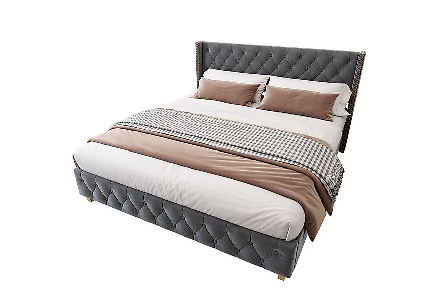 Flieks Polsterbett, Massivholz Doppelbett 160x200cm mit Lattenrost und Pols günstig online kaufen