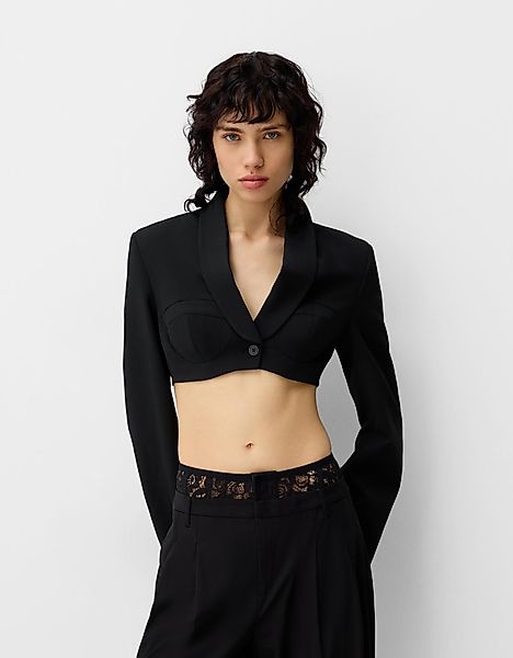 Bershka Cropped-Blazer Damen L Schwarz günstig online kaufen