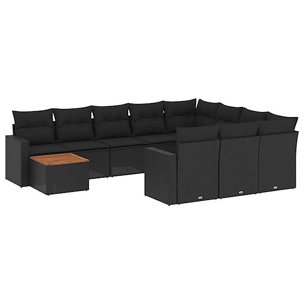 vidaXL 11-Tlg Garten-Sofagarnitur mit Kissen Schwarz Poly Rattan 3224305 günstig online kaufen
