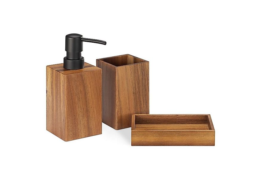 Navaris Badaccessoire-Set Badezimmer Set Holz 3-teilig - Badzubehör aus Hol günstig online kaufen